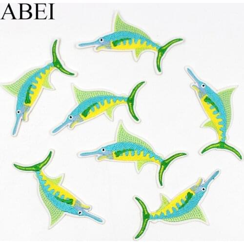 10pcs/lot Embroidered Cartoon Shark Stickers Sewing Handmade Badge Appliques Iron On Sea Animals Patches for Clothes Jeans Bags