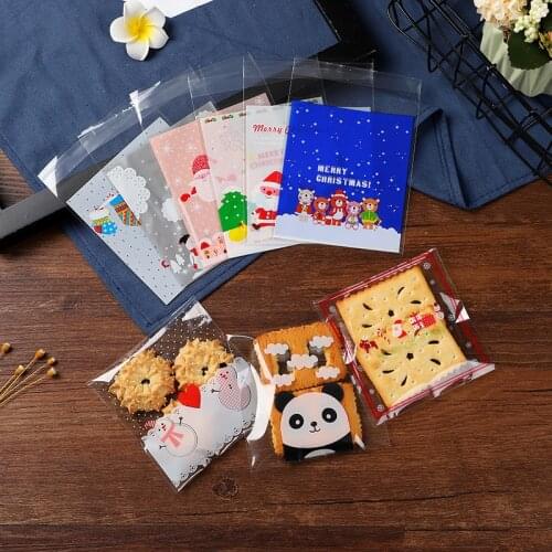 100pcs Christmas Plastic Self Adhesive Cookie Packaging Bag Christmas Candy Gift Decoration Bags Party Supplies