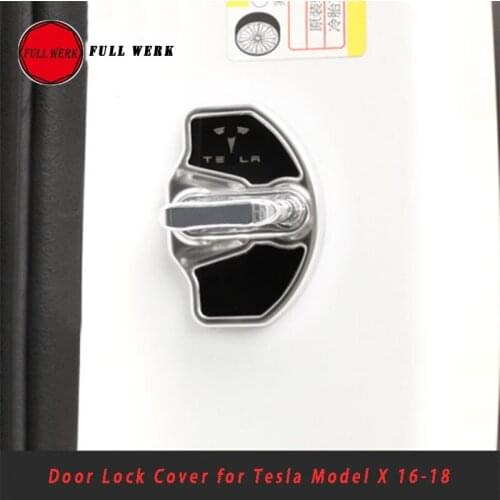 2pcs Stainless Steel Car Door Lock Protective Cover Sticker Protector for Tesla Model X 2016-2018 Accessories Black Blue