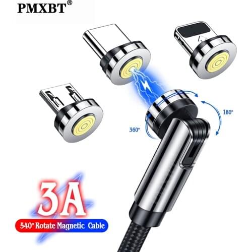 540 Rotate Magnetic Micro USB Type C Cable 3A Fast Charging Cord For iPhone 12 Pro Huawei Mobile Phone Charger USB C Wire Cable