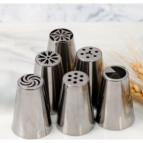 6Pcs/Set Large Metal Cake Cream Decoration Tips Stainless Steel Pastry Tools Piping Icing Nozzle Cupcake Head Dessert Decorators