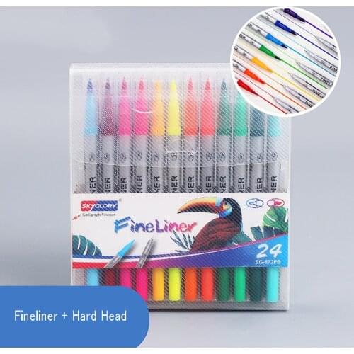 Watercolor Pens Colored Fineliner Drawing Writing Art Markers Pen Dual Heades Brush Tips Pen Highlighter Water Based Marker Pens
