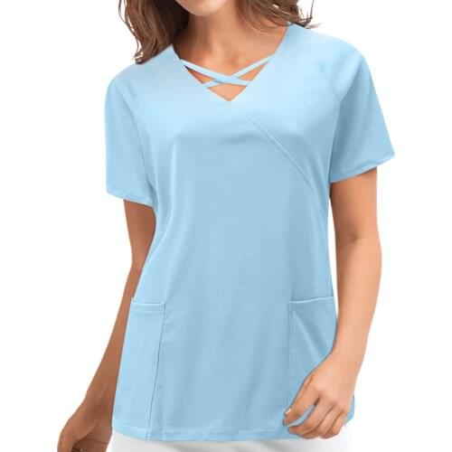 Hospital Nurse Uniform Blouse For Women Cross Strap V-Neck Nursing Scrubs Tops Nurse Accessories uniformes clinicos mujer A40