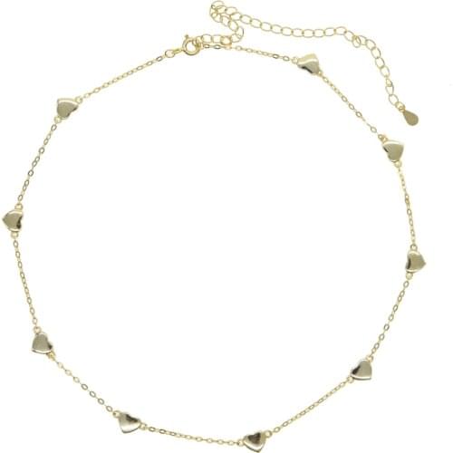 Romantic 100% 925 sterling silver minimal heart charm link chain choker necklace for girlfriend lover Valentines day gift