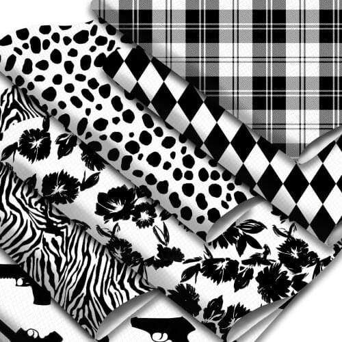 Black White Series Faux Leather Sheets Plaid Striped Dot Printed Synthetic Leather Fabric 20x33cm for DIY Earrings Hair Bows