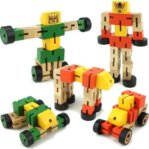 Kids Transformation Robot Building Blocks Wooden Toys For Children Autobot Figure Model Puzzle Learning Intelligence Toys Gifts