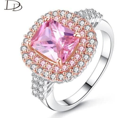 DODO Gorgeous Double Color Plated Rings For Women Fashion Square Pink AAA Zircon Jewelry Anillos Mujer Gifts Drop-Shipping R398P