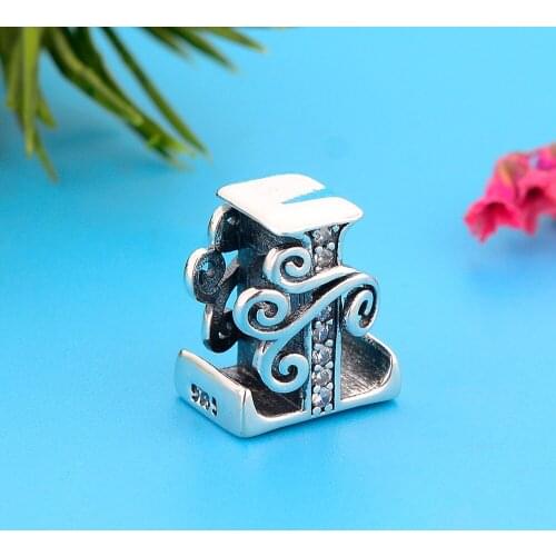 FC Jewelry Fit Original Pandora Charm Bracelet 925 Sterling Silver Vine Leaf Letter T Alphabet Bead For Making Women Berloque