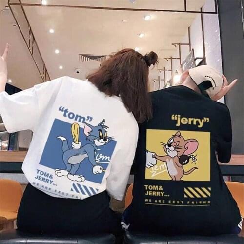 Couple Tshirt Streetwear Summer Black Cute T shirt Cartoon Boys Half Sleeve Oversized T-Shirt Funny Japanese Funny Tshirt Girls