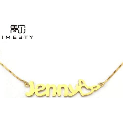IMEETY lovely kids necklace jewelry heart wing name pendant necklaces personalised baby nameplate necklaces gifts
