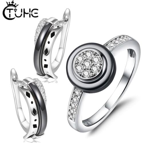 Elegant Design Women Ceramic Jewelry Sets New Fashion Filled Austrian Crystal 3MM Rings Earrings Jewelry Sets Wedding Party Gift