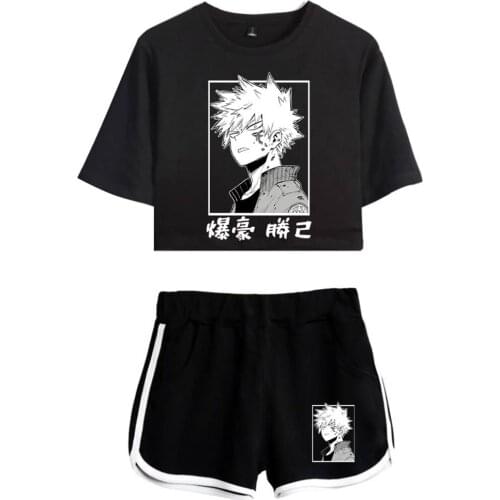 Anime My Hero Academia Bakugou Katsuki Himiko Toga Print Crop Top T-shirt Shorts Two Piece Sets Cosplay Costume