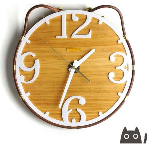 Creative wood design cat modeling home wall clock Personality small fresh wood wall clock