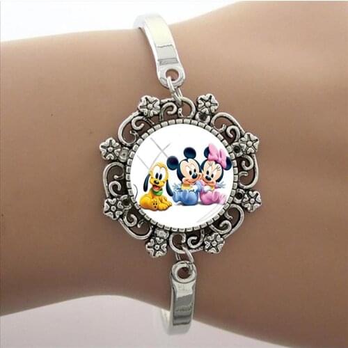 Disney Cartoon Mickey Mouse Lace Bracelet Cabochon Bracelet Dome Bracelet Mickey Mouse Photo Glass Creative Design Bracelet
