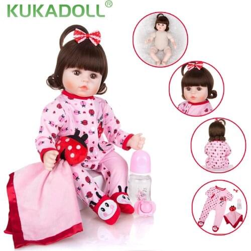 KUKADOLL 18 Inch 48 CM New Style Reborn Baby Dolls Girl Cloth Body Stuffed Bebe Reborn Boneca For Kids Birthday Xmas Present Toy