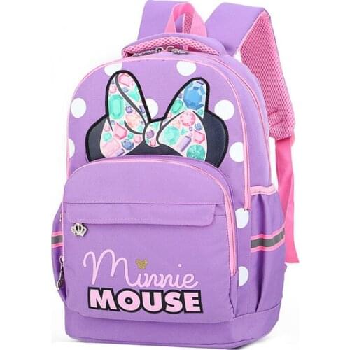 Disney Cartoon Backpack Fashion Cute Girls Schoolbag Large Capacity Schoolbag Minnie Mouse Nylon Backpack Pink Rose Purple