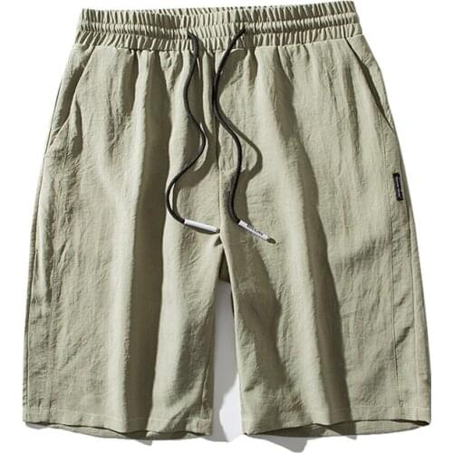 2021 Men Summer Shorts Elastic Waist Casual Flax Bermuda Male Beach Casual Sweatpants