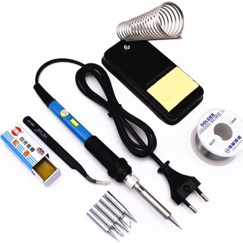 Electric Soldering Iron Kit 60W 220V Adjustable Temperature with Power Switch 5 Welding Tips Iron Stand Solder Wire Tweezers