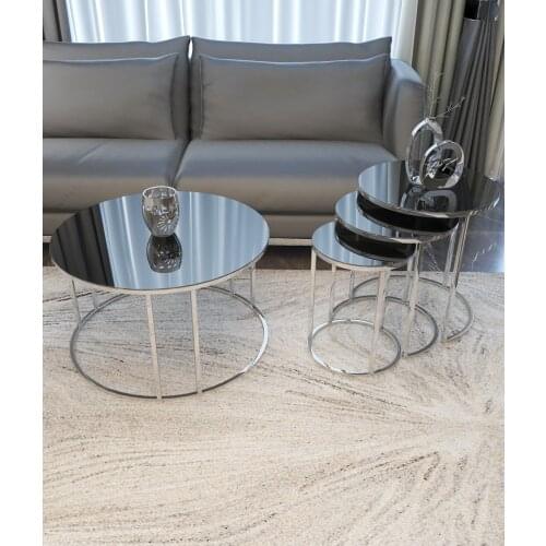 Zigon And Medium Coffee table Set Silver Smoked Mirror журнальный столик mesa auxiliar table basse de salon