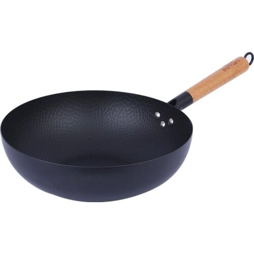 Real stainless flat-bottomed wok non-stick pan uncoated iron wok fine iron wok