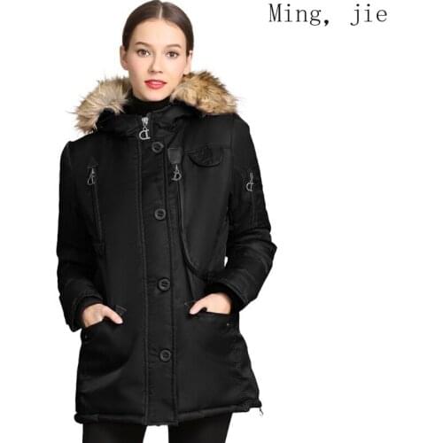 2020 New Mid-length Cross-border Cotton Coat Womens Multi-pocket Slim Big Fur Collar Coat Luxury Large Size Bubble