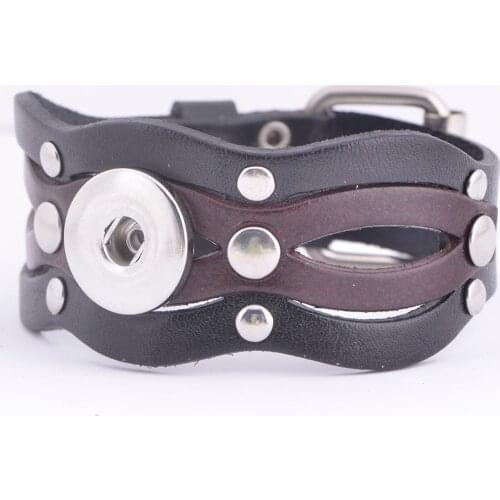 New SE0106 Brown&Black Real Leather Layers Punk Bracelet Best-selling Watchband 23.5CM fit 18MM snap buttons jewelrys wholesale