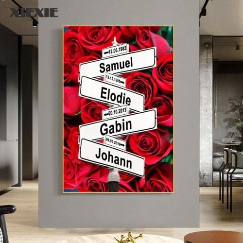 Personalized Intersection Street Sign with 4 Names/Dates Rose Custom Name Canvas Painting Wall Art Gift Family Home Decor