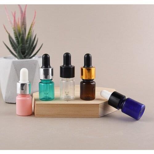 50pc 5ml PET Bottle Gold Silver Black Cover Plastic Blue Pink Transparent Brown Essential Oil Rubber Dropper Perfume Bottle