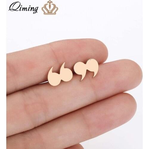 QIMING New Minimalism Earrings Irregular Quotation Marks Symbol Stud Earrings Party Birthday Gift Tiny Quote Cheap Gold Jewelry