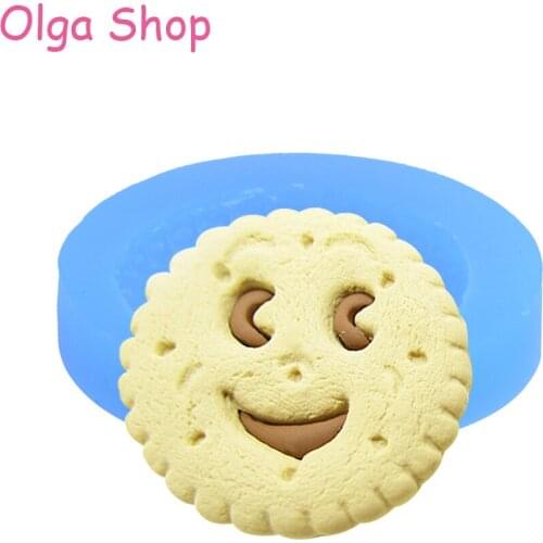 QYL146 36.2mm Smiling Cookie Biscuit Silicone Mold Key Ring Necklace Jewelry Making Cabochon Resin Chocolate Candy Fondant