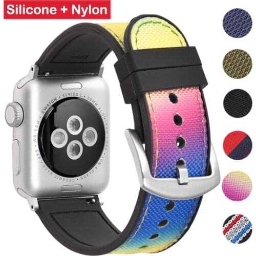 Silicone + nylon strap For Apple watch band 44mm 40mm 38mm 42mm FABRIC Nylon belt bracelet for iWatch series 3 4 5 se 6 strap