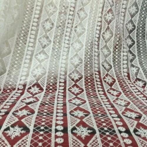 2Yards White Embroidery Mesh Net Lace Fabric For dress Cloth wholesale Swiss French Tulle Lace For Wedding Garment Accessories