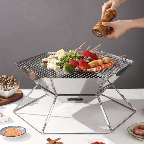 Folding Campfire Grill Stainless Steel Folding Portable Barbecue Non-stick Barbecue Tray Grills Charcoal Stove For Camping BBQ