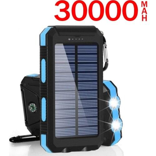 Solar Power Bank 30000mAh Portable Waterproof Charger External Battery with SOS PowerBank for Xiaomi Iphone Samsung