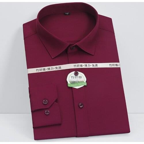 Stretch Plain Men Shirts Full Sleeve Square Collar Soft Well Fit Casual 5xl Anti Wrinkle Mans Shirt Recommend Men clothing