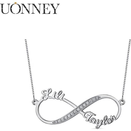 UONNEY Wholesale Unique Name Inifity Necklace Diamond Dainty Iced Out Pendant Box Chain Fashion Jewelry on the Neck Woman Gift