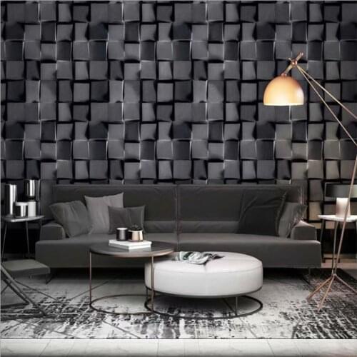 Vinyl 3D Wallpaper Nordic Stereo Black White Lattice Living Room PVC Background Wall Stickers Restaurant Personality Gray Mural