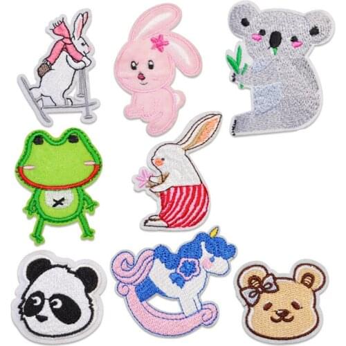 Embroiderey Stripe Appliques Patch Cute Unicorn Green Frog Animal Iron On Patches For Clothing DIY Custom Apparl Decor Badges