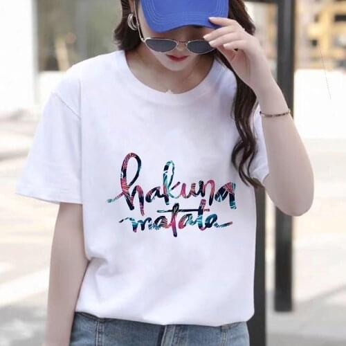 Women T Shirt Summer Short Sleeve Casual White O-neck Tshirts Hakuna Matata Letter Print Female T-shirts Tee Tops Streetwear