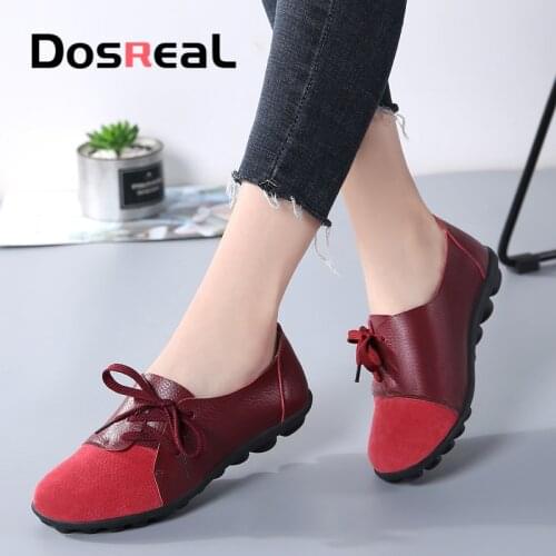 Dosreal Women Fashion Flats Shoes Lace up Loafers Shoes Outdoor Walking Shoes Female Ballet Flats Cow Leather Driving Shoes