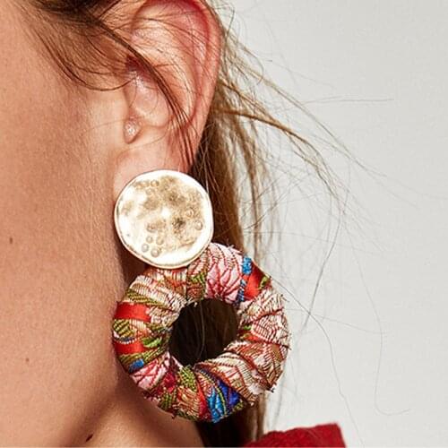 Hyperbole Ethnic Dangle Earrings for Women European Multicolor Handmade Fabric Ear Jewelry 3B2039