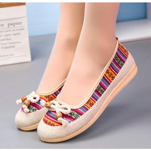 2021 Summer Women Flat Cloth Shoes Vintage Flowers Fabric Shoes Comfortable Casual Leisure Asakuchi Shoes