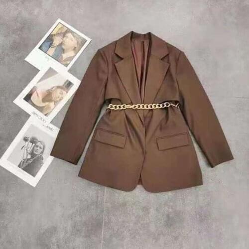 2021 Autumn Winter Fashion Blazer Coats High Quality Women Notched Collar Chain Beading Deco Long Sleeve Khaki Black Blazers