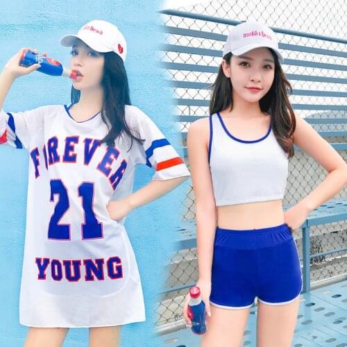 Three Piece Swimsuit Lovely Girl Korean Version Bikini Beach Swimwear Sexy High Waist Womens Swimming Suit with Cover Up