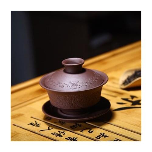 100ml Yixing original mine purple sand Kung Fu tea with tea bowl Jing tea cup purple mud tea accessories flowers group bowl