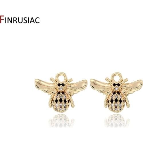 14K Gold Plated Zircon Mini Bee Pendant Charm Accessories DIY Making Necklace Earrings Components