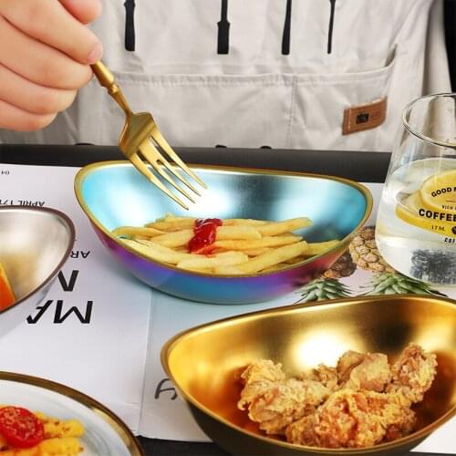304 Stainless Steel Ingot Bowl Salad Fruit Plate Snack Dish Korean Multi-function Palte Candy Cake Stand Dishes Kitchen Tools