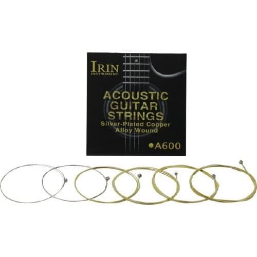 IRIN 6pcs Folk Acoustic Guitar String Set Brass Silver Plated Copper Alloy Wound Guitarra Strings Replacement Accessories A600