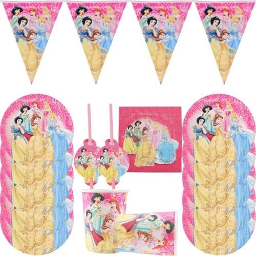 92pc/lot Disney Cartoon Princess Theme Birthday Party Baby Bath Cup Plate Napkin Girl Party Decoration Party Supplies Dinner set
