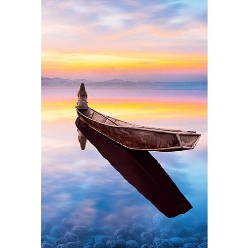 DOHAWIZS 2021 New 5D Diamond Mosaic Sunset Scenery Portrait Diamond Painting Ship Landscape DIY Cross Stitch Kit Wall Decor Gift